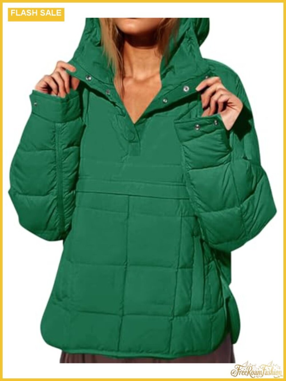 Fazortev Women's Oversized Quilted Puffer Jacket Hooded Pullover Coat